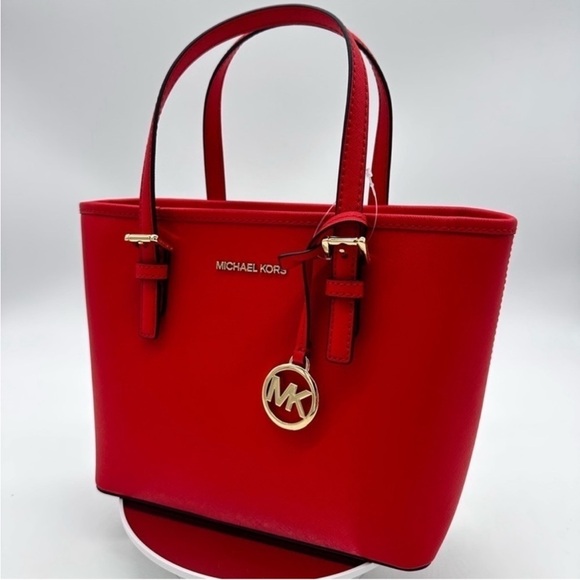 Michael Kors Jet Set Travel Extra-Small Top Zip Tote Bag Red - Picture 2 of 9